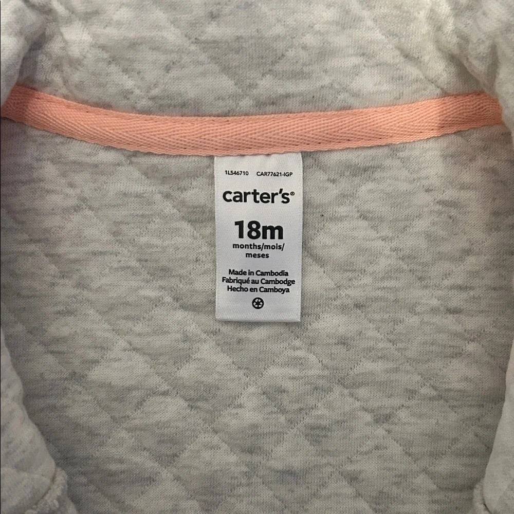 Carter's Gray Quilted Vest with Pink Flower Embroidery